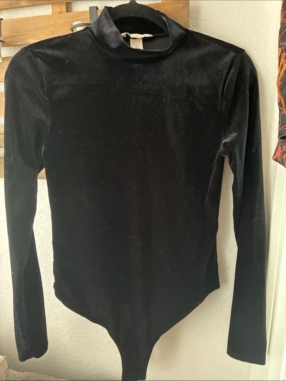 H&M Black Velvet Long Sleeve Mock Neck Bodysuit